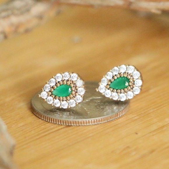 Sterling Silver Green jade & White CZ Stoness - Picture 5 of 8